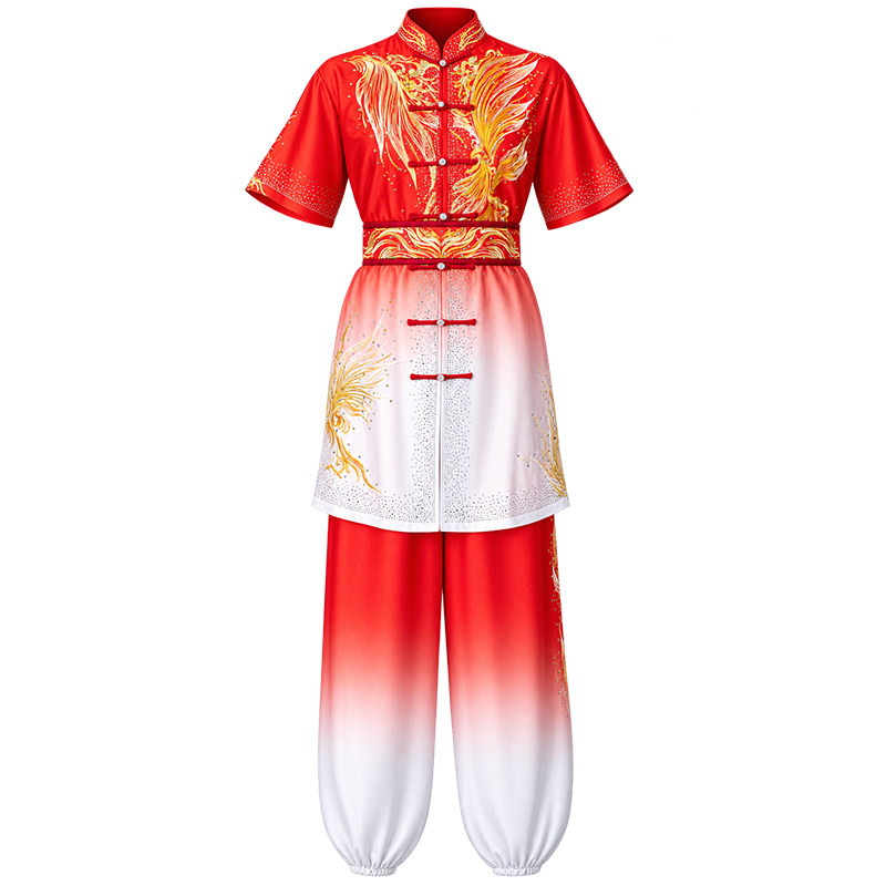 大业亨通长拳武术表演服装红色男