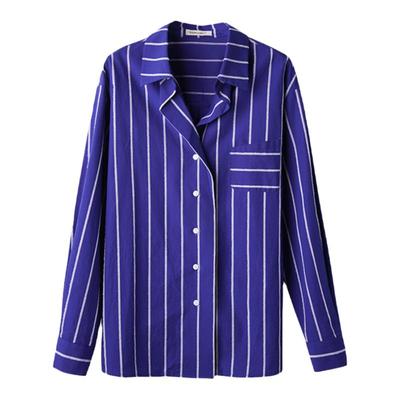 popchrio高级感克莱因蓝条衬衫