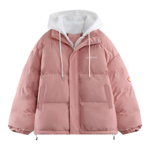 假两件连帽棉衣服女士精品新短款冬季韩版防寒袄宽松加厚学生外套