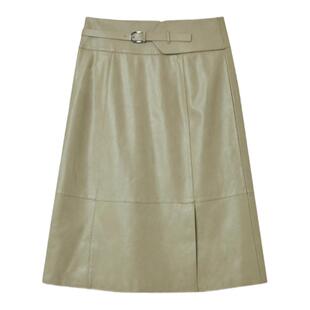 OVV秋冬热卖女装左前侧开衩金属D字扣装饰皮质半身裙