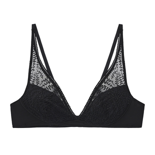 Etam蕾丝低V长三角氧气杯刺绣文胸无钢圈小胸性感内衣W322DI0111