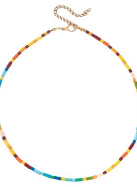 周雨彤同款泫雅风彩色串珠项链女秋冬新款ins多巴胺可调节锁骨链