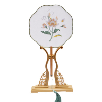 忆红妆舞蹈扇子团扇绣花红花鸟刺绣汉服旗袍古装儿童中国风舞蹈圆