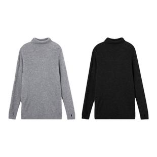 THESOONG/糯感基调 100%羊毛粗针坑条中长款百搭高领毛衣6394