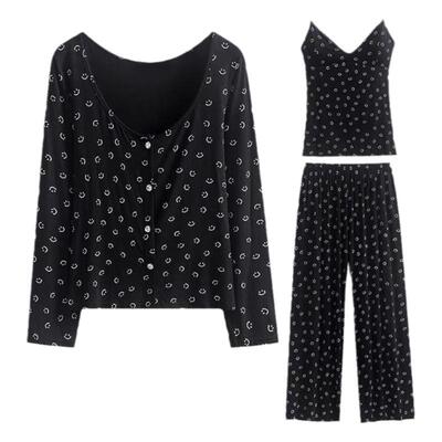 卡仙米带胸垫莫代尔三件套女睡衣