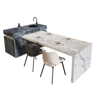 岛台餐桌一体可定制岩板家用中岛台轻奢现代多功能储大户型吧台