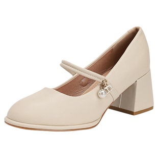 超软玛丽珍鞋女2026新款夏季法式白色粗跟单鞋配裙子晚晚风高跟鞋