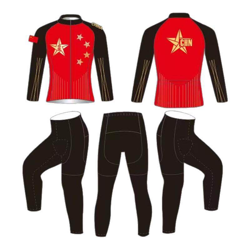 儿童速滑服极客狮红五星中国队