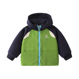 WALNUTDUCK儿童连帽外套男女童撞色拉链卫衣卡通风洋气外套棒球服