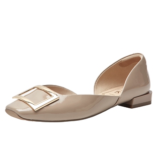 百田森方扣单鞋女超软绝美不累脚小单鞋法式气质平底真皮鞋