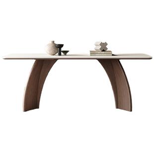 奥古斯特白色岩板餐桌现代简约家用长方形意式极简实木岩板餐桌椅