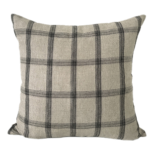 BACKTO卜凸比利时亚麻格子棕色客厅沙发高端抱枕靠垫春夏现代侘寂