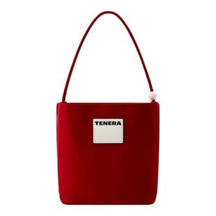 【胡可推荐】TENERA丝绒珍珠小方包包女款红色通勤手拎包可爱婚包