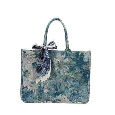 原创莫奈花园油画通勤女托特包