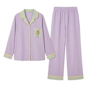条纹拼色睡衣女长袖家居服套装