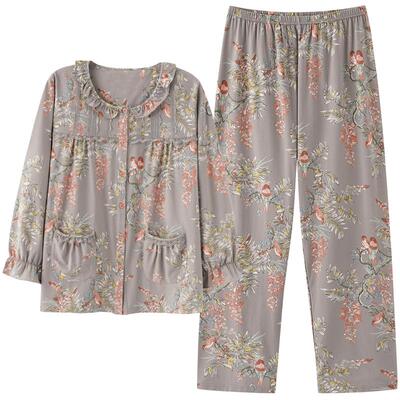 蓝豆娘女士睡衣秋天中年印花套装