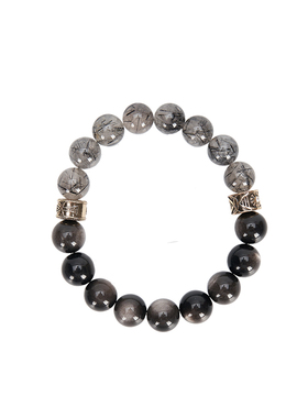 大英博物馆银曜石黑发晶手链手串男士男款送男朋友男生生日礼物