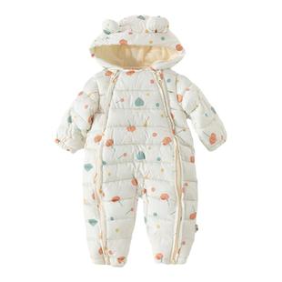 欢喜小熊婴儿宝宝冬季羽绒连体衣男宝新生喜庆拜年服女宝外出爬服