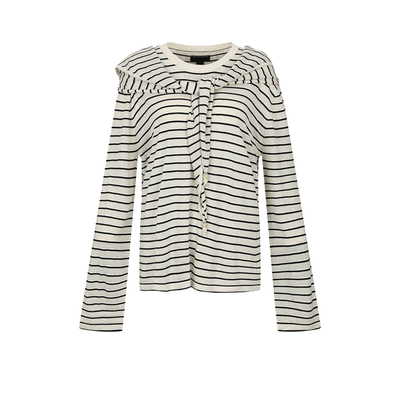 UR&DC2026春季新款设计感气质休闲宽松条纹珠饰披肩长袖针织衫女