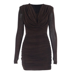 GirlsAt18 法式荡领长袖连衣裙女秋冬修身礼服裙子气质包臀短裙