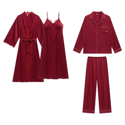 结婚新婚红色睡衣情侣套装