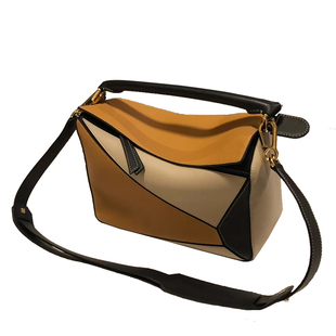 2025新款真皮女包mini几何包牛皮枕头包单肩斜挎包拼色菱格手提包