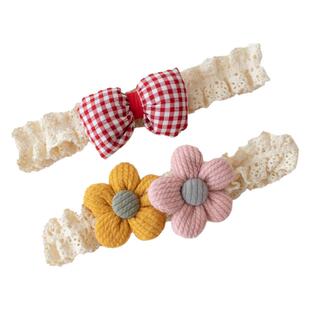 0-1岁新生儿发带女宝可爱护囟门头花发饰拍照发箍周岁花朵蝴蝶结