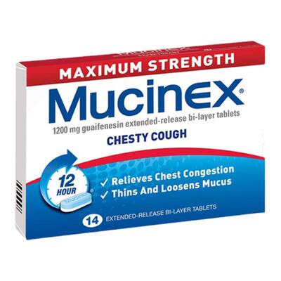 新西兰药房Mucinex美清痰化痰止咳片愈创甘油醚14粒长效12小时