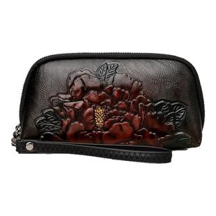 高档牛皮立体压花手拎包大容量零钱包女2025新款真皮小手包放手机