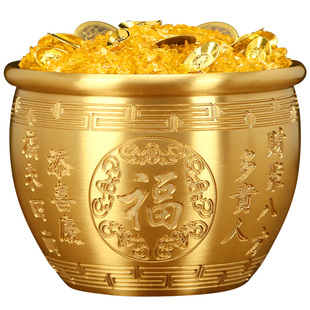 百福铜缸纯黄铜米缸聚宝盆摆件家居店铺客厅聚财招财铜碗盆存钱罐