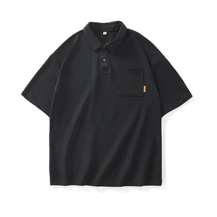 hansca美式重磅250g短袖POLO衫男士夏季纯色简约休闲翻领t恤上衣
