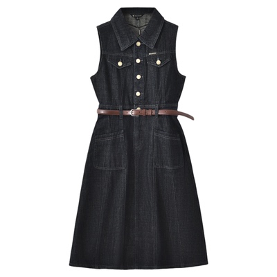 保罗彼得2026夏季新款女无袖翻领潮流收腰带显瘦牛仔裙CYFBQ00270