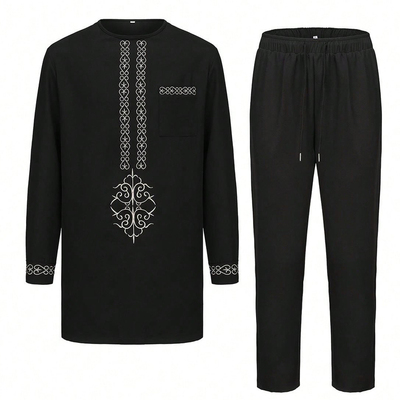 African Men 2pc Sets民族风男士长袖衬衫长裤两件套四季休闲套装