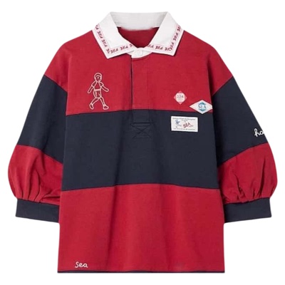 街头感趣味贴布刺绣翻领中袖T恤