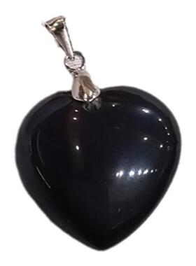 天然黑曜石吊坠银项链心形挂件