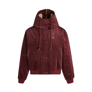 adidas阿迪达斯新年款棉服26新款女保暖毛绒领运动连帽外套KT0723