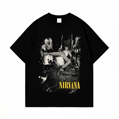 乐队欧美街头摇滚风印花纯棉男女款短袖T恤宽松上衣夏