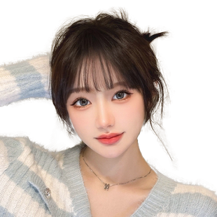 真发空气刘海假发女自然前额假刘海高额头大圆脸头帘发卡式假发片