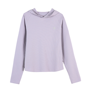 云上生活【紫汐】轻薄肌理格纹短款长袖女T恤2026春连帽衫上衣女