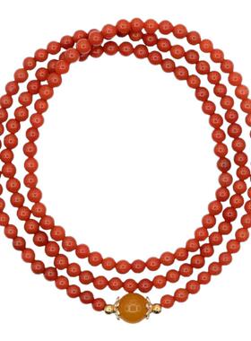 天然南红玛瑙蜜蜡转运三圈手串