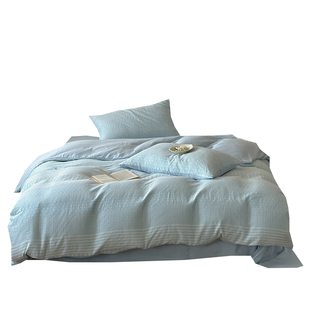 柔软A类春夏浅蓝40支双层纱纯棉提花1.8米床品被罩床单全棉四件套