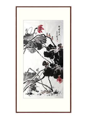 手绘原稿花鸟国画真迹中式卧室餐厅玄关装饰精裱毛笔字画实木画框