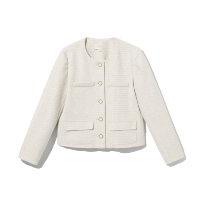 蔚雯小香风白色亮丝短款外套上衣