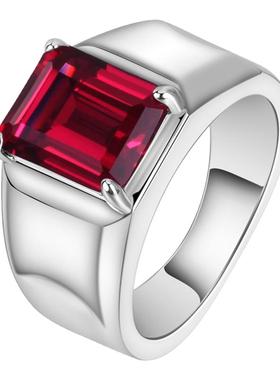 纯银镶嵌红宝石男士戒指