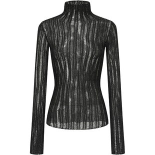 SWAYING官方 条纹高领金属衫 22AW高级感镂空针织修身长袖上衣女