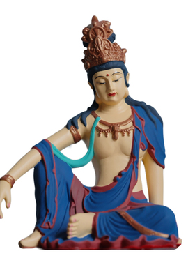 香樟木水月自在观音佛像彩绘工艺品摆件客厅家居供奉观世音菩萨像