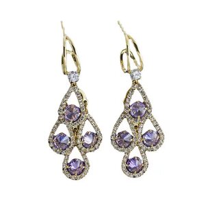 韩国时尚爆款超闪紫水钻耳坠耳环新款潮百搭高档耳钉气质流苏耳饰