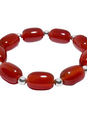红色天然玛瑙六字桶珠配纯银手链女水晶情侣个性手串男刻字首饰品