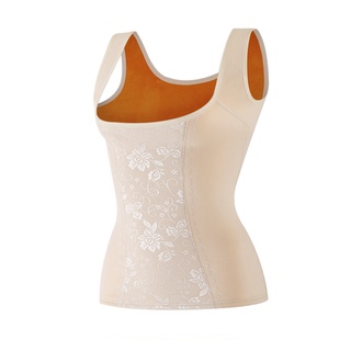 婷美婼雅加绒塑身背心女保暖塑形上衣大U领托胸收腹束腰收胃美背