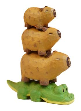 卡皮巴拉叠叠乐capybara水豚鳄鱼木雕摆件送女生朋友可爱生日礼物